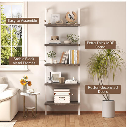 Airynee Ladder Bookshelf, 5 Tier Book Shelf, Wall Mount Bookshelves and Bookcases with Metal Frame, Anti Dump, Tall Bookcase for Living Room, Home Office, Bedroom Gray 3pcs