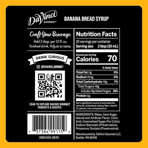 DaVinci Gourmet Banana Bread Syrup - Rich Flavor for Baking & Beverages | 25.4 Fl Oz