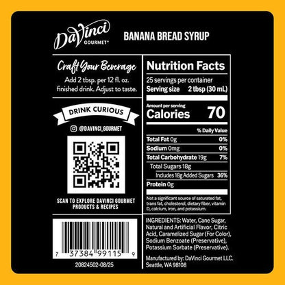 DaVinci Gourmet Banana Bread Syrup - Rich Flavor for Baking & Beverages | 25.4 Fl Oz