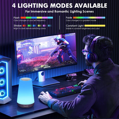 Auxmir LED Night Light Bedside Lamp Touch and Remote Control Dimmable Tabletop 13 RGB Colors Changing 5 Brightness Adjustable Rechargeable Portable Lamp for Baby Kids Nursery Bedroom Bathroom Camping
