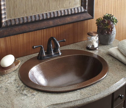 Sinkology Seville 20" Oval Drop-In Bathroom Sink - Aged Copper - Hand-Hammered Pure Solid Copper - Small Bathroom Sink with Drain and Care Kit