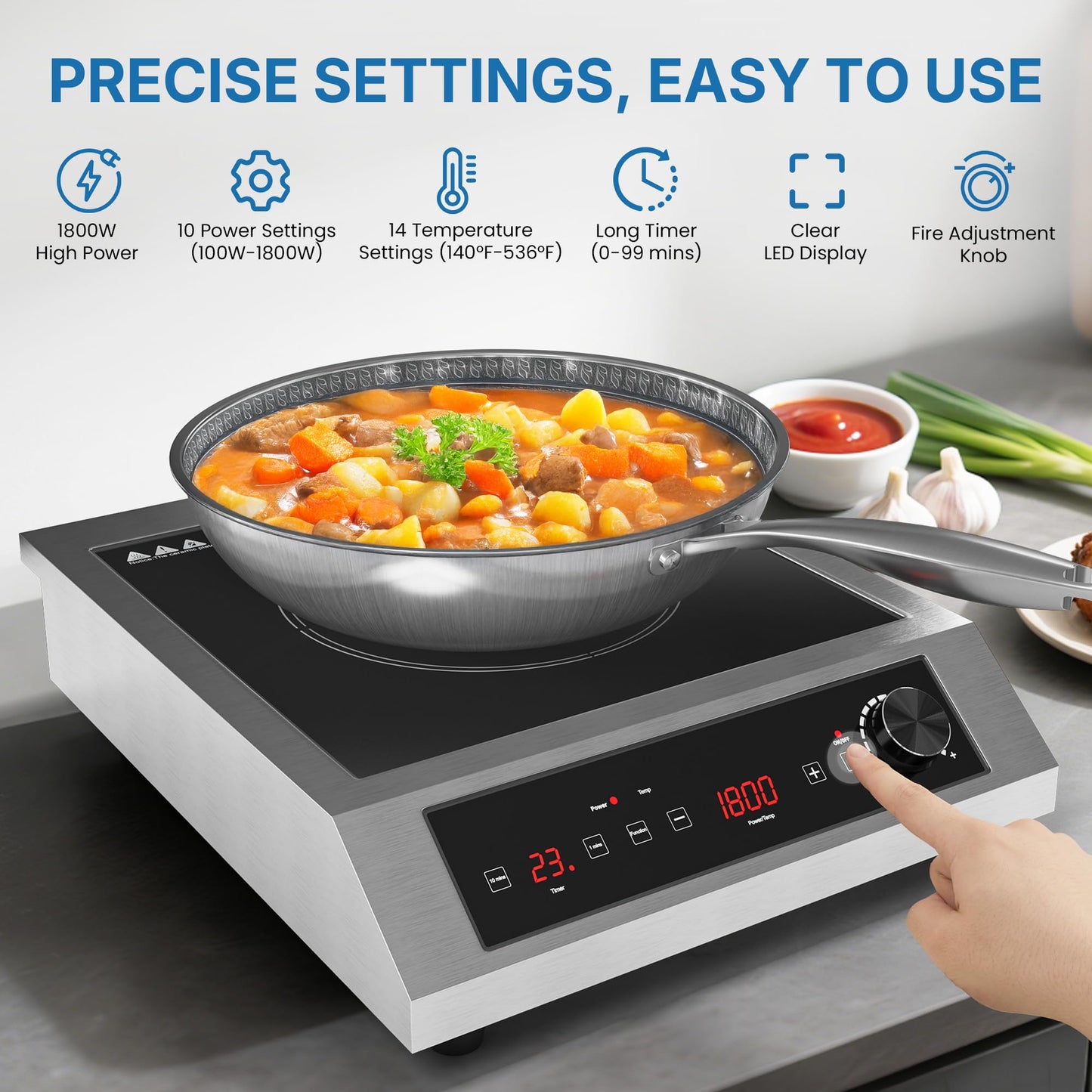 SUNVIVIPRO Commercial Induction Cooktop 1800W, Professional Electric Countertop Burner, 10 Power & 10 Temp Setting, Induction Hot Plate with Timer, Electric Stove with LED Screen, Black