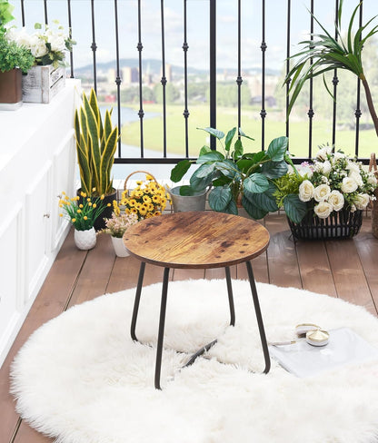 VECELO Small Round Metal Side Snack Table for Outdoor & Indoor Use - Anti-Rust Design