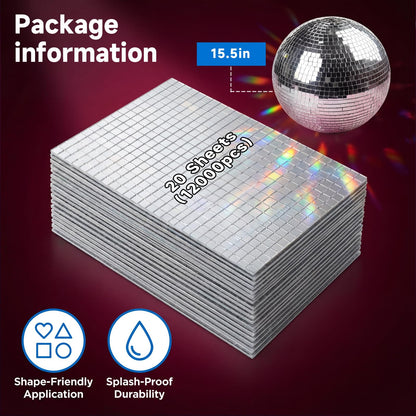 Yuanan 12000 PCS Disco Ball Mirror Tiles, 5×5 Mm Self Adhesive Mirror Mosaic Tiles Bulk Glass Mosaic Stickers Extra Sticky for Flower Pots, Glassware, Cups, DIY Crafts, Party and Home