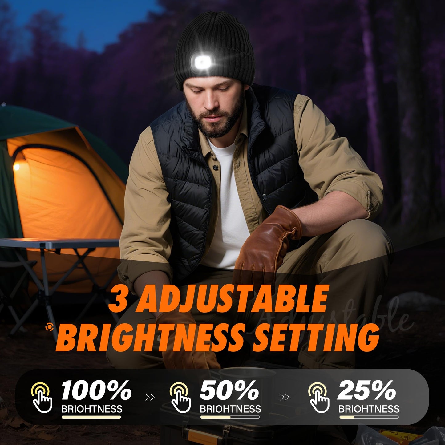 AHASTI 2 Pack Bluetooth Beanie Hat with Light for Men, Rechargeable LED Beanie with Light, Headlamp Cap Wireless Headphones, Christmas Gifts for Teens Stocking Stuffers for Men Dad（Black&Gray）