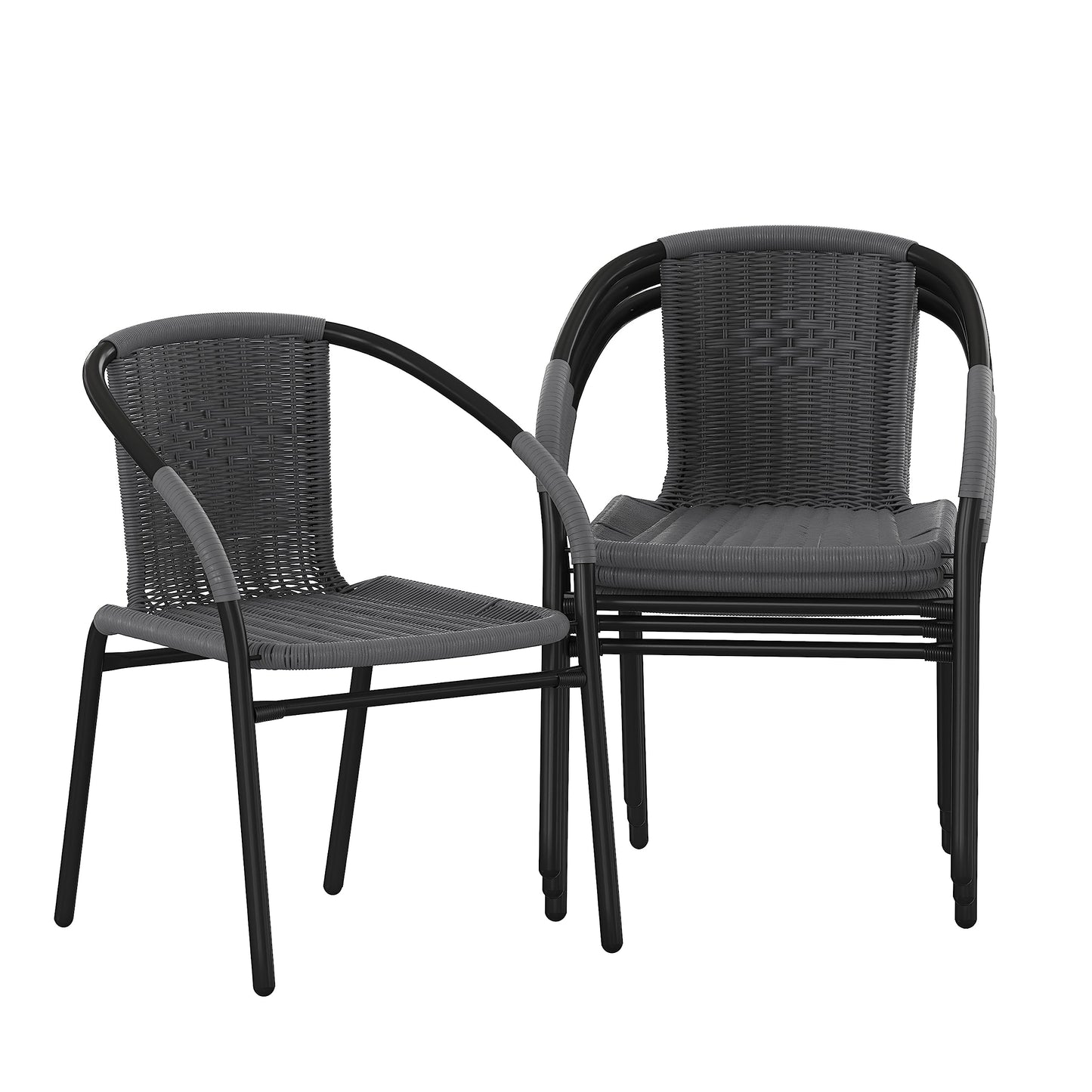 Flash Furniture Lila Modern Rattan Indoor/Outdoor Stackable Dining Chairs, Stacking Rattan Bistro Chairs for Patio or Restaurant, Set of 4, Gray