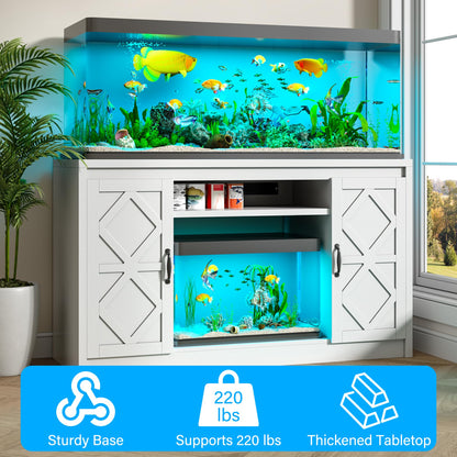 kepptory 55-75 Gallon Fish Tank Stand with Diamond Doors & Power Outlet, Heavy Duty Aquarium Stand with Cabinet Storage for Fish Tank, Turtle Tank, Reptile Terrarium (White)
