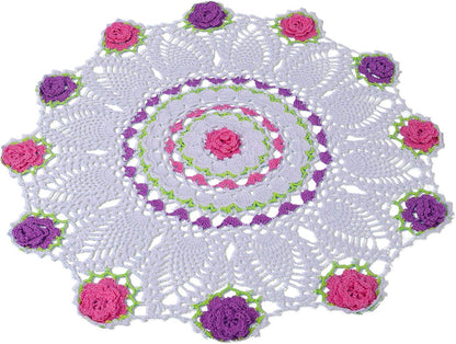 20 Inch One Piece Easter Doilies for Dressers and End Tables Round Cloth Lace Placemats Crafts Rose Spring Doily Hand