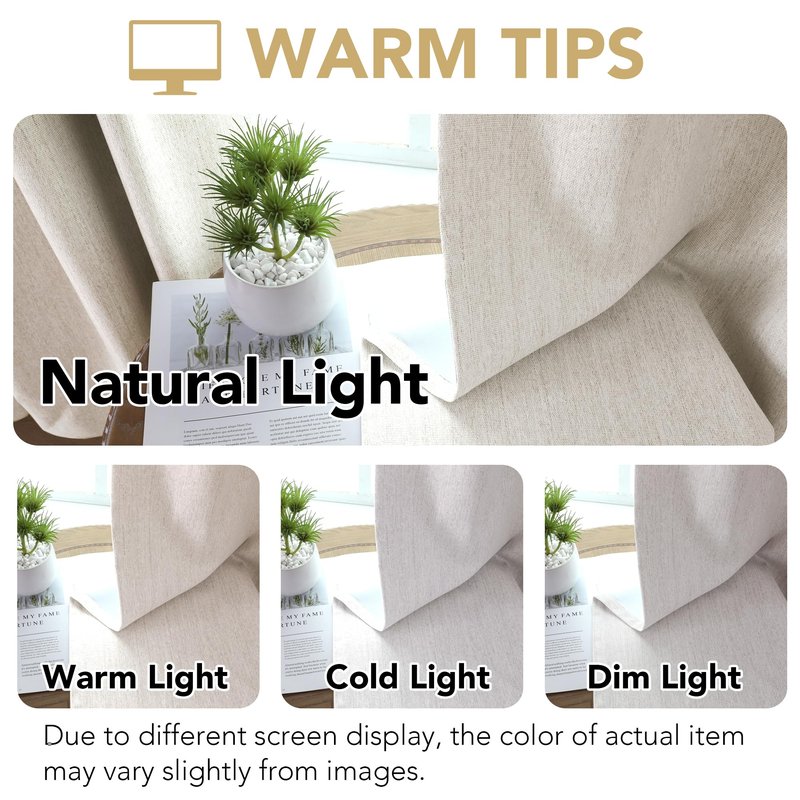 H.VERSAILTEX Pinch Pleated Full Blackout Curtains Linen Blended Chenille Blackout Curtains 84 inch Length 2 Panels Bedroom Thermal Insulated Farmhouse Neutral Track Drapes with Hooks, Heather Natural