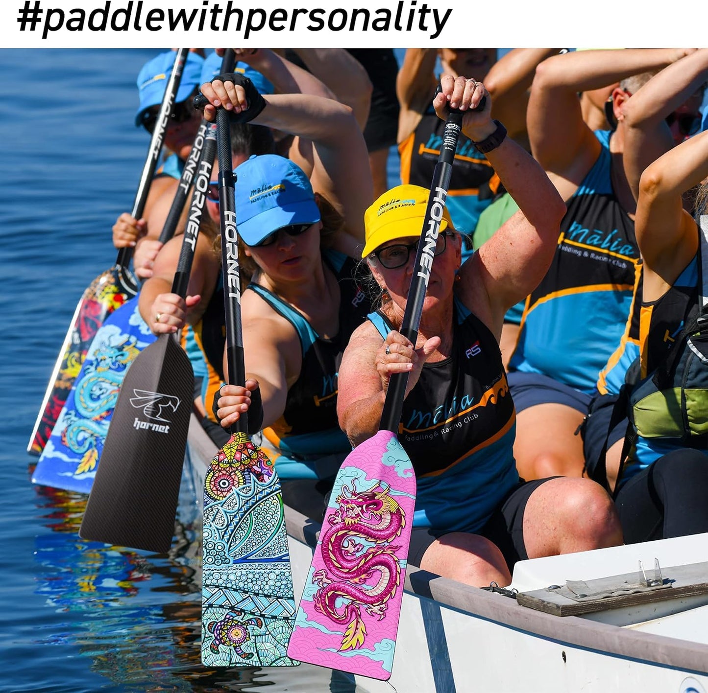 Hornet Watersports Dragon Boat Paddle - Kaizen II Design - Adjustable Carbon Fiber Dragon Boat Paddle - IDBF Approved (Leverlock Adjustable)