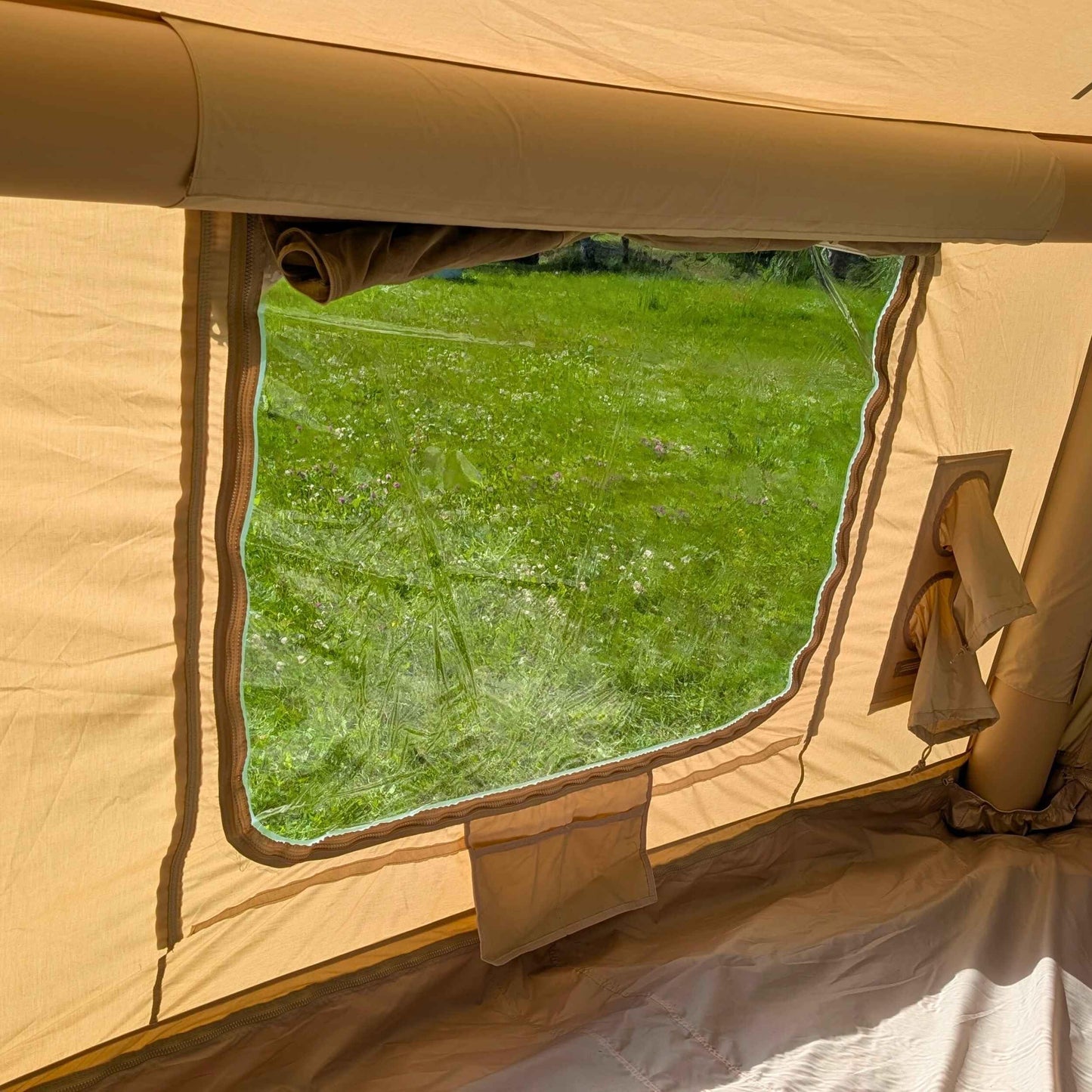 Coody 10.0 Inflatable Canvas Camping Tent for 2–4 People – Premium Air Beam Glamping Tent with Stove Jack, Breathable TC Cotton Canvas, Fast Setup Inflatable Family Tent with Pump, Beige