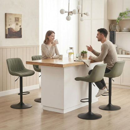 YOUNIKE Bar Stools Set of 2, Faux Leather Padded Bar Stool Counter Height Swivel Bar Chairs, Adjustable Barstools with Back for Kitchen Island, Modern Tall Bar Stools, Olive Green