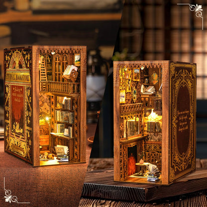 Cutefun Book Nook Kit Library, DIY Miniature Booknook Kit for Adults, 3D Wooden Puzzle Bookend Bookshelf Decor with LED Light & Dust Cover Christmas Crafts Gifts for Book Lovers (Eternal Bookstore)