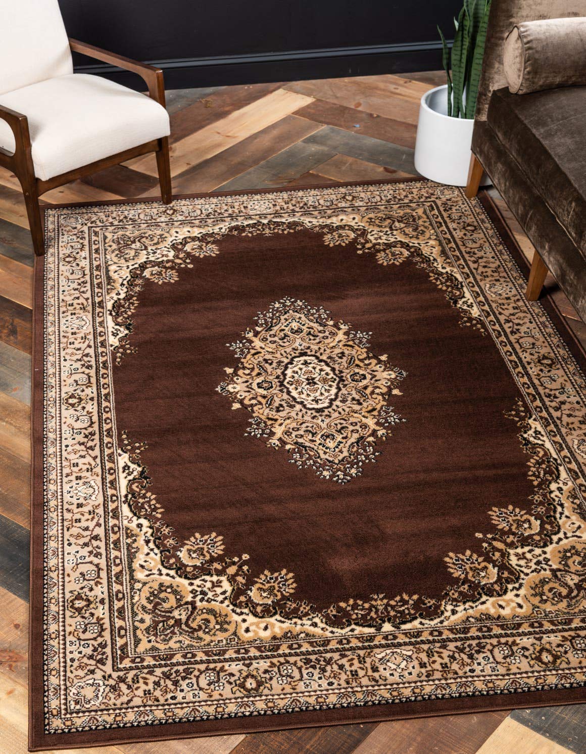 Unique Loom Reza Collection Traditional Persian Style Area Rug, 9 ft 10 in x 13 ft, Brown/Ivory