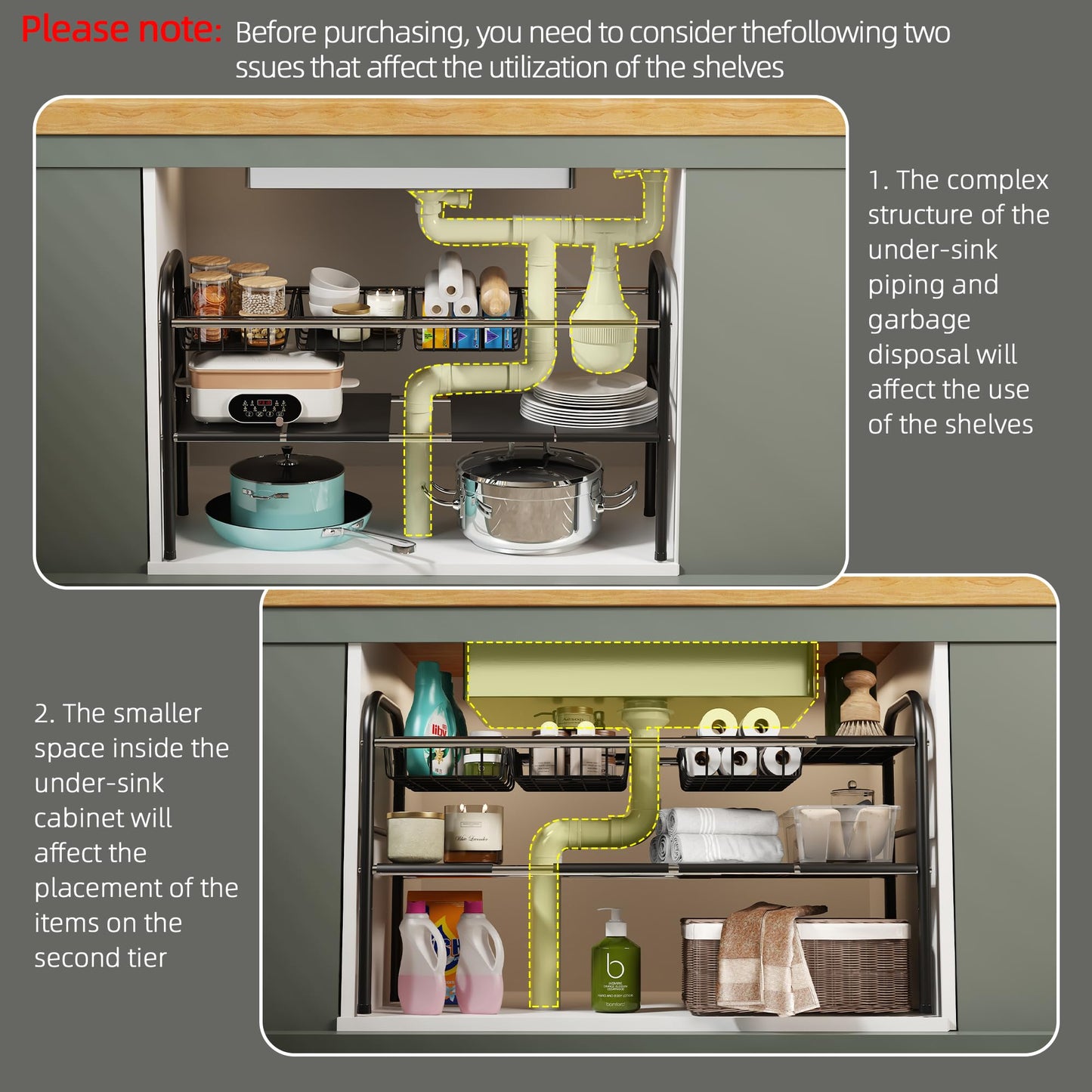 NETEL Under Sink Organizers and Storage, 2 Tier Expandable Under Cabinet Organizer Shelf with 4 Baskets and 4 Panels, Expandable Shelf for Cupboard, Kitchen, Bathroom, Shoe Storage Rack
