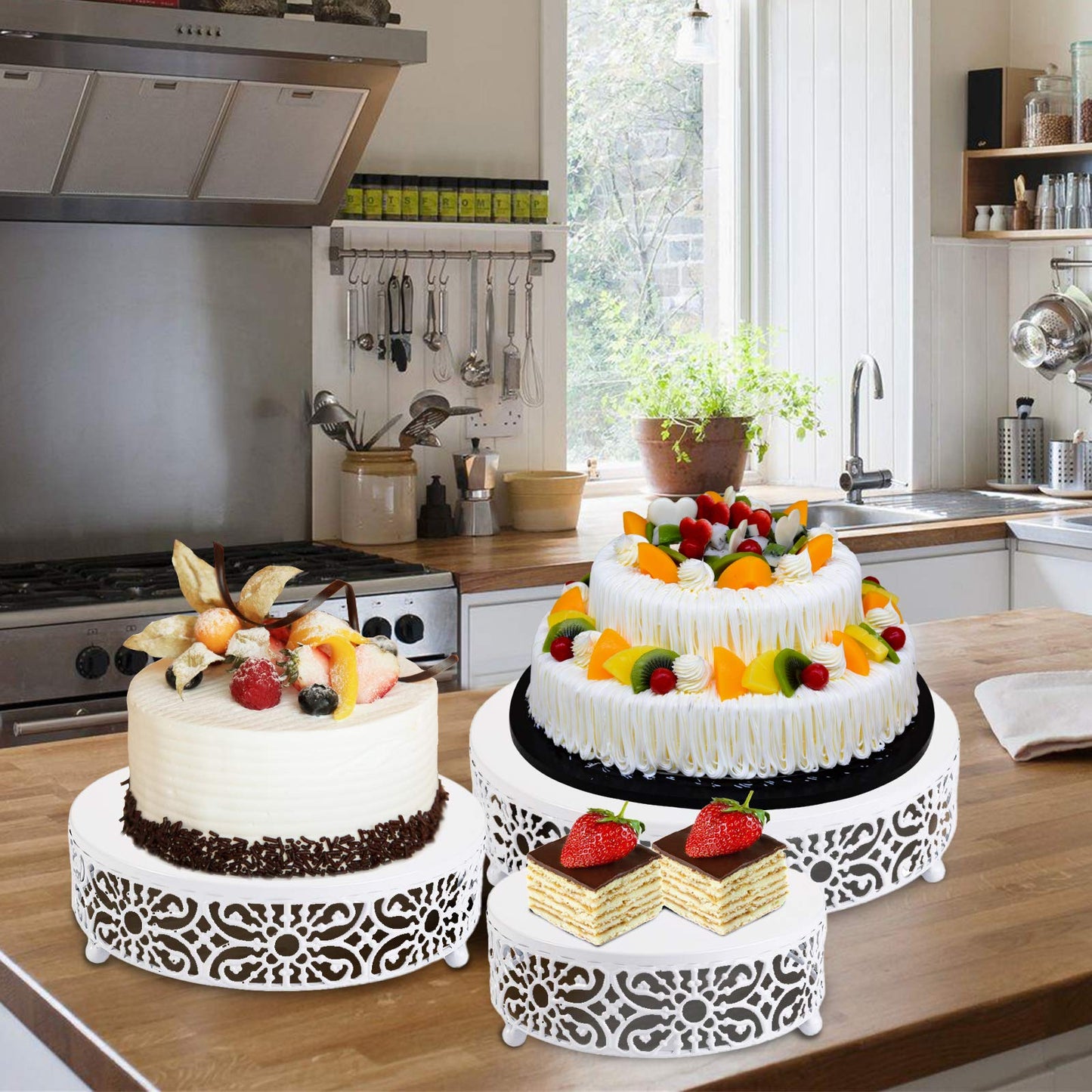Hedume 3-Piece Cake Stand Set, Round Metal Cake Stands, Dessert Cupcake Stands, Cupcake Pastry Candy Plate for Wedding, Event, Birthday Party