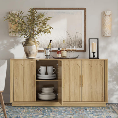 FORTUNETEC Sideboard Buffet Cabinet with Storage, Modern Accent Cabinet with Arched Doors, Boho Modular Media Console, 67" Large Minimalist Credenza for Living Room Kitchen Dining Room Entryway, Oak