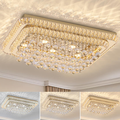 32 inch Crystal Flush Mount Chandelier, Modern Raindrop Crystal Gold Chandeliers with Remote and APP, 3 Colors Temp & Brightness Adjustable, Ceiling Light for Bedroom Hallway DiningRoom Living Room