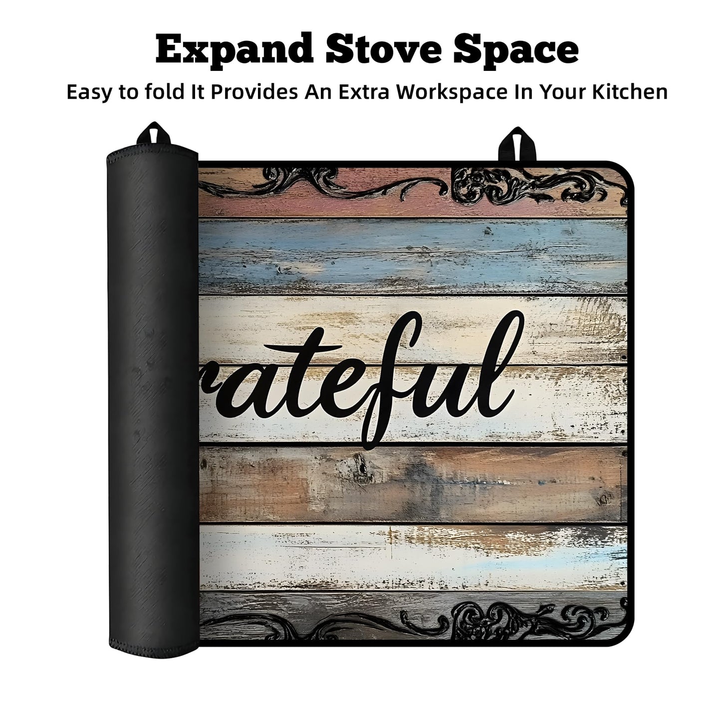 AOHMPT Multi-Design Stove Top Cover for Glass/Electric Stoves - 3-in-1 Heat-Resistant Protector Mat, Non-Slip Drying Rack 28"x20" (Grateful, 28" L x 20" W)