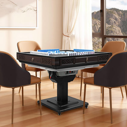 HomeMiYN Automatic Mahjong Table for American Chinese Filipino Style, Foldable Electronic Mahjong Table Shuffler with Wheels, 2 Sets of 42mm Magnetic Tiles, 152 Tiles Total, Roller Coaster Style