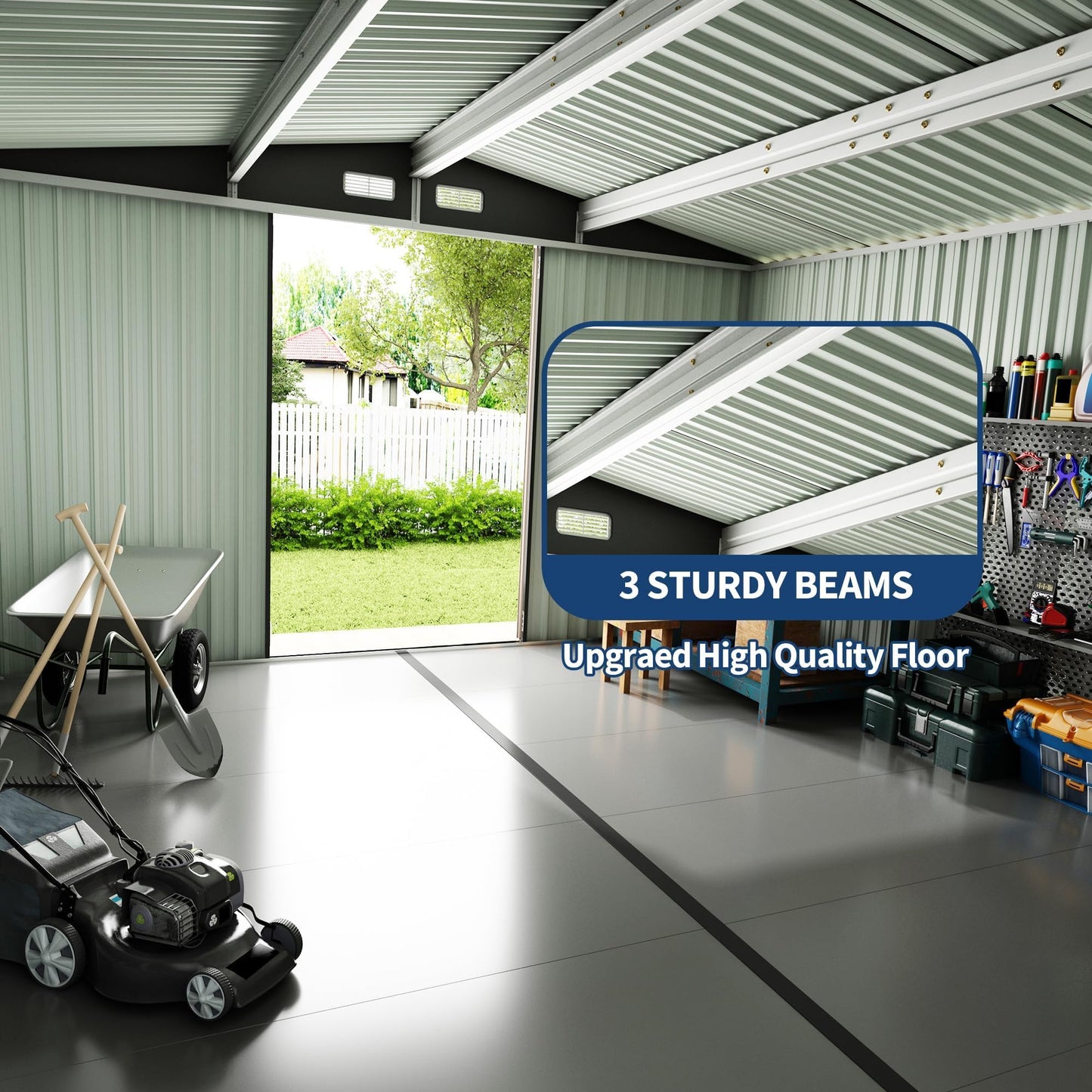 8x10 FT Metal Shed Outdoor Storage Shed with Solar Light, Lockable Door, Air Vents, Utility Sheds & Outdoor Storage, Durable Outside Storage Sheds for Backyard Patio Lawn