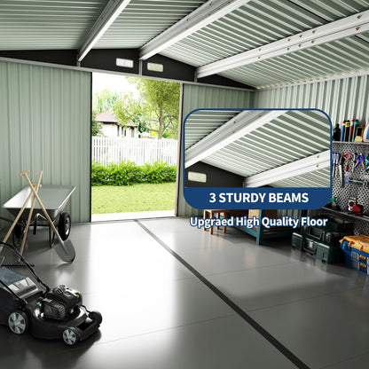 8x10 FT Metal Shed Outdoor Storage Shed with Solar Light, Lockable Door, Air Vents, Utility Sheds & Outdoor Storage, Durable Outside Storage Sheds for Backyard Patio Lawn