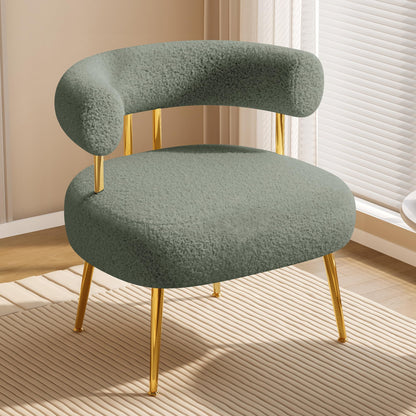 SEYNAR Mid Century Sherpa Boucle Accent Chair, Round Upholstered Barrel Arm Chair for Small Spaces, Fluffy Side Corner Sofa Chair for Living Room, Bedroom, Vanity, Office, Reading Nook(Green)