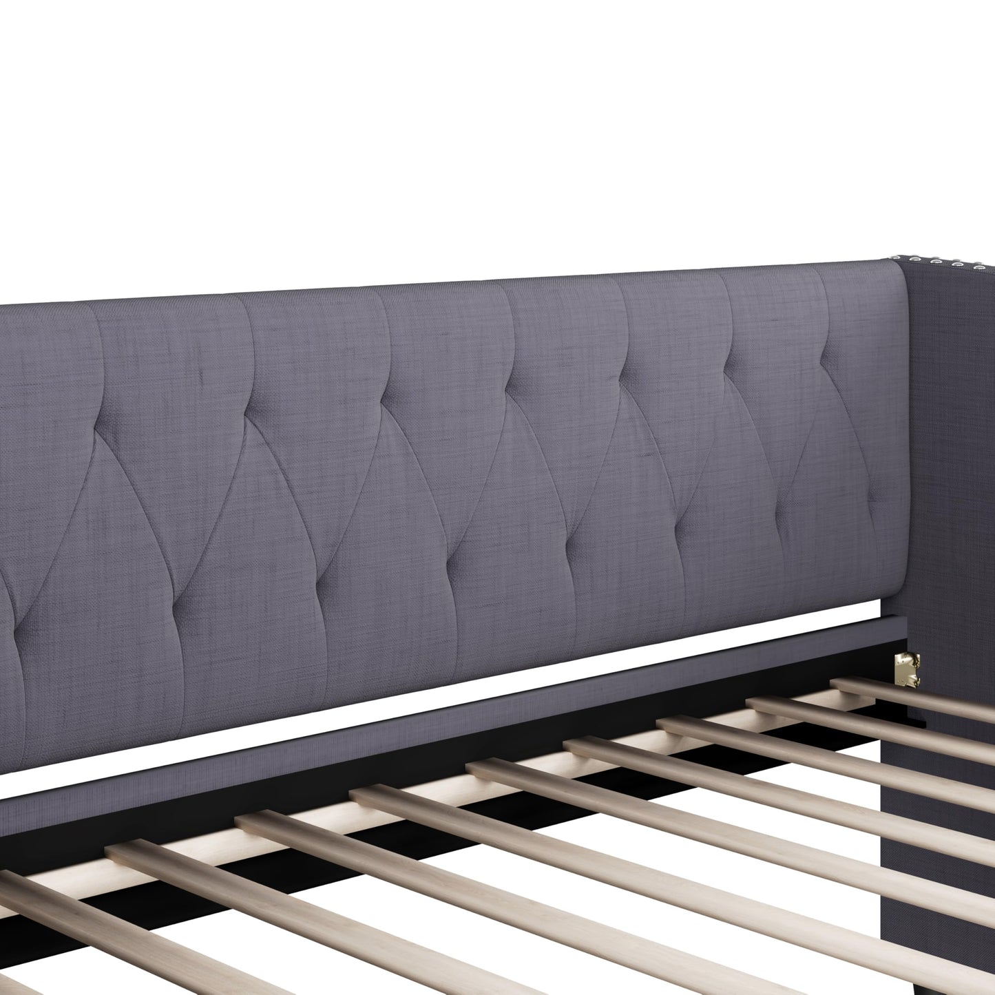 Christopher Knight Home Twin XL Daybed Frame with Two Drawers, Linen Fabric Upholstered Sofa Couch, 85’‘ Living Room Sleeper Sofa, Cozy Daybed for Bedroom, Diamond-Tufted Design, Rivet Armrests, Gray