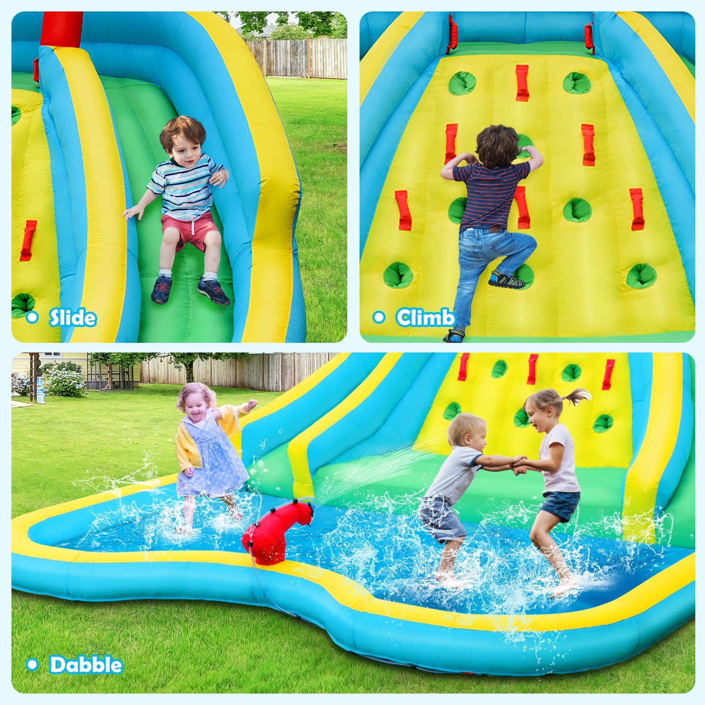 BOUNTECH Inflatable Water Slide Park, 15x12FT Double Slides Kids Mega Waterslide for Outdoor Racing Fun, Heavy Climbing Wall, Blow up Water Slides Inflatables for Big Kids Backyard Party Gifts