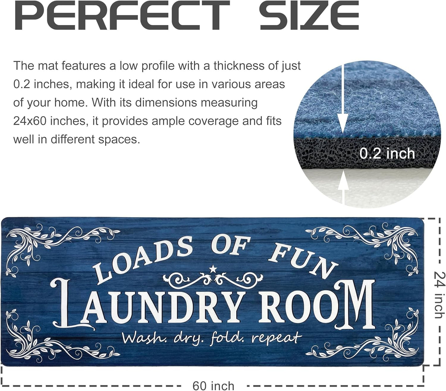 Laundry Room Rug Runner 24"x60", Non Slip Waterproof Mats for Laundry Room Decor, Washable Floor Rug for Mudroom, Navy