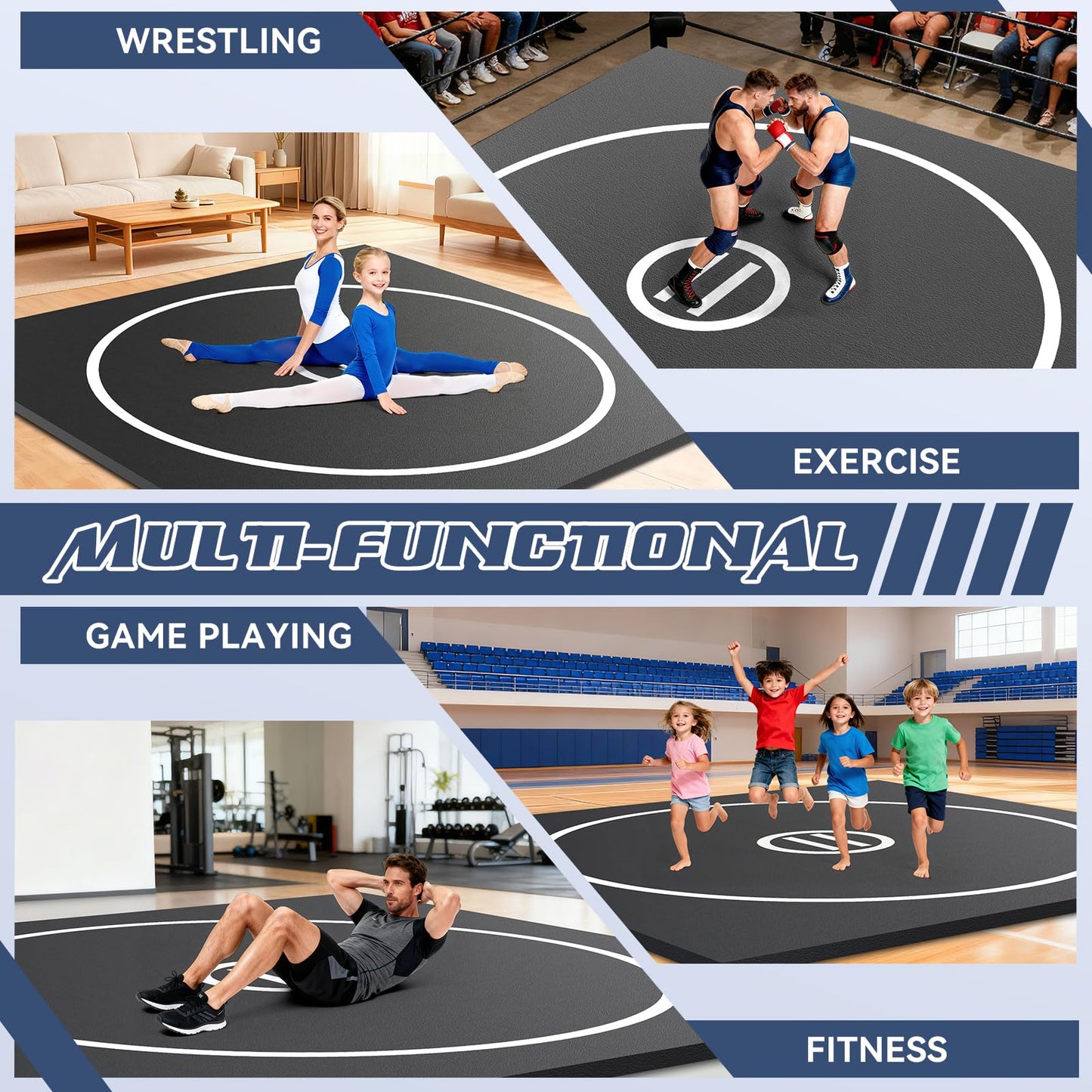 KIKILIVE Wrestling Mat Large 10x10FT for Home Workout, High-Density XPE Foam Training Mat for MMA Exercise Yoga, 1.2inch Thicken Folding Gym Mat for Tumbling Grappling Boxing Taekwondo Cheerleading, Black