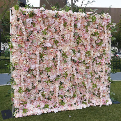 CVGfko Flower Wall Panel White & Pink Roses Artificial Flower Backdrop for Wedding Party Flower Birthday Decorations, Hanging Artificial Flowers Wall Romantic Silk Rose Flo-3M*3M