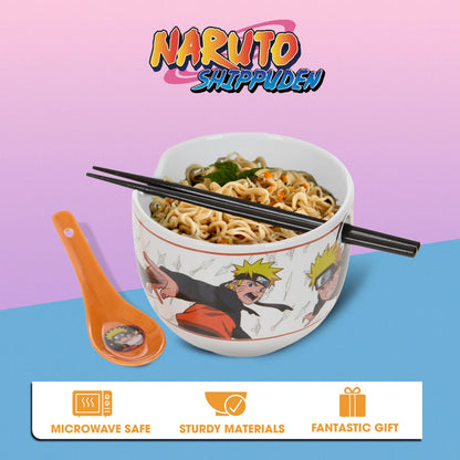 Culture Fly Naruto Ramen Bowl Set with Chopsticks and Spoon, 20 oz Ceramic Microwave Instant Noodle Bowls with Chopsticks, Ramen Noodle Bowl, Rice Bowl Anime Gifts for Men