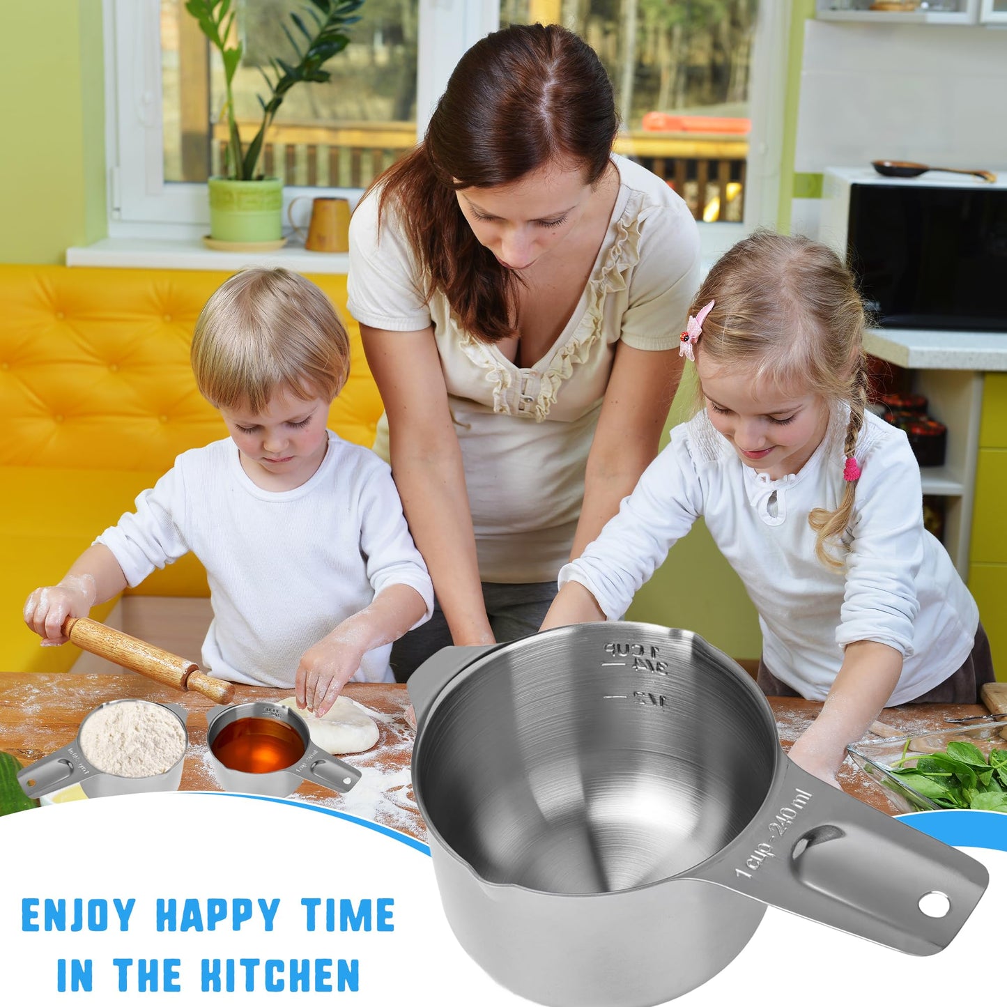 8 Pack 1 Cup Stainless Steel Measuring Cup 8 oz/ 240 ml Single Metal Measure Scoop for Wet and Dry Ingredients Cooking Great Kitchen Gadgets Dog Food Scoop