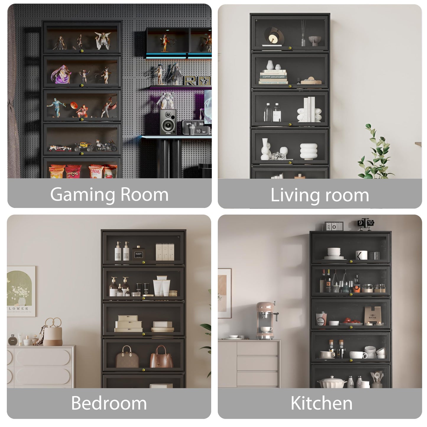 BONITURE Display Cabinet with Acrylic Glass Doors,5-Tiers Curio Cabinet with LED Lighting for Collectibles, Collectibles Toy Organizers Rack & Display Shelf Display Case Storage Cabinet, Black