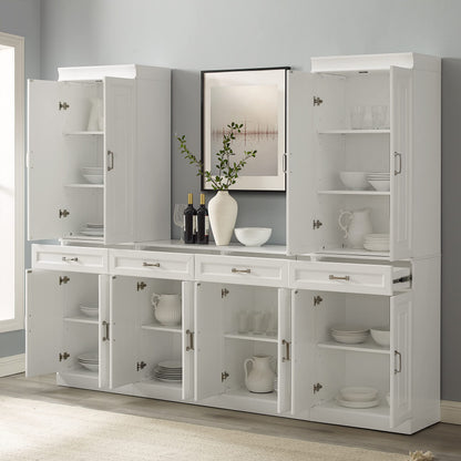 Crosley Furniture Stanton 3-Piece Traditional Sideboard Buffet Cabinet and Kitchen Storage Pantry Set, White