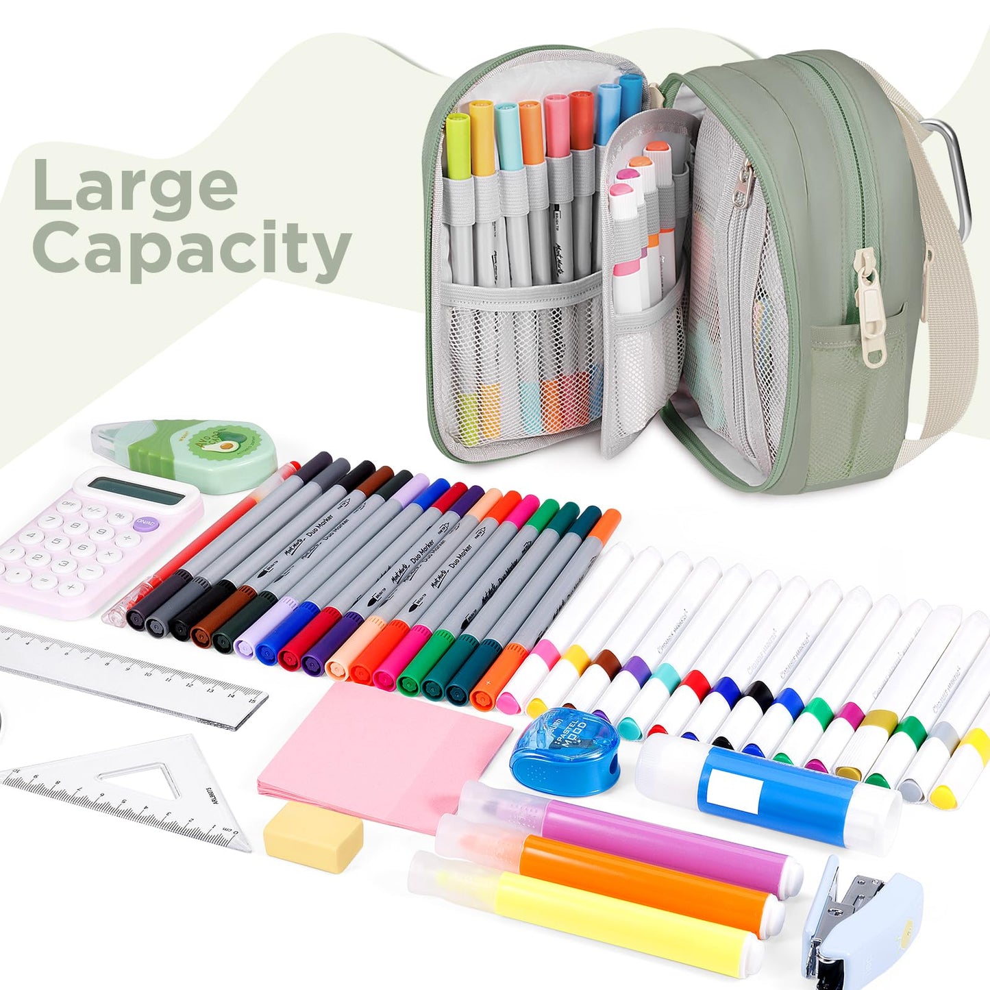 crawing Large Capacity Pencil Case, Mini Backpack Pencil Case, Storage High Capacity Bag Pouch Holder Marker Pen Organizer, for Student, Teen Girls, Adults(Green)