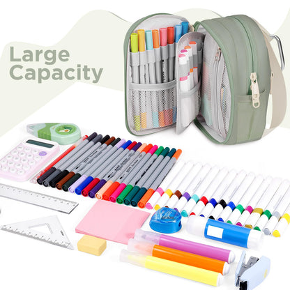 crawing Large Capacity Pencil Case, Mini Backpack Pencil Case, Storage High Capacity Bag Pouch Holder Marker Pen Organizer, for Student, Teen Girls, Adults(Green)