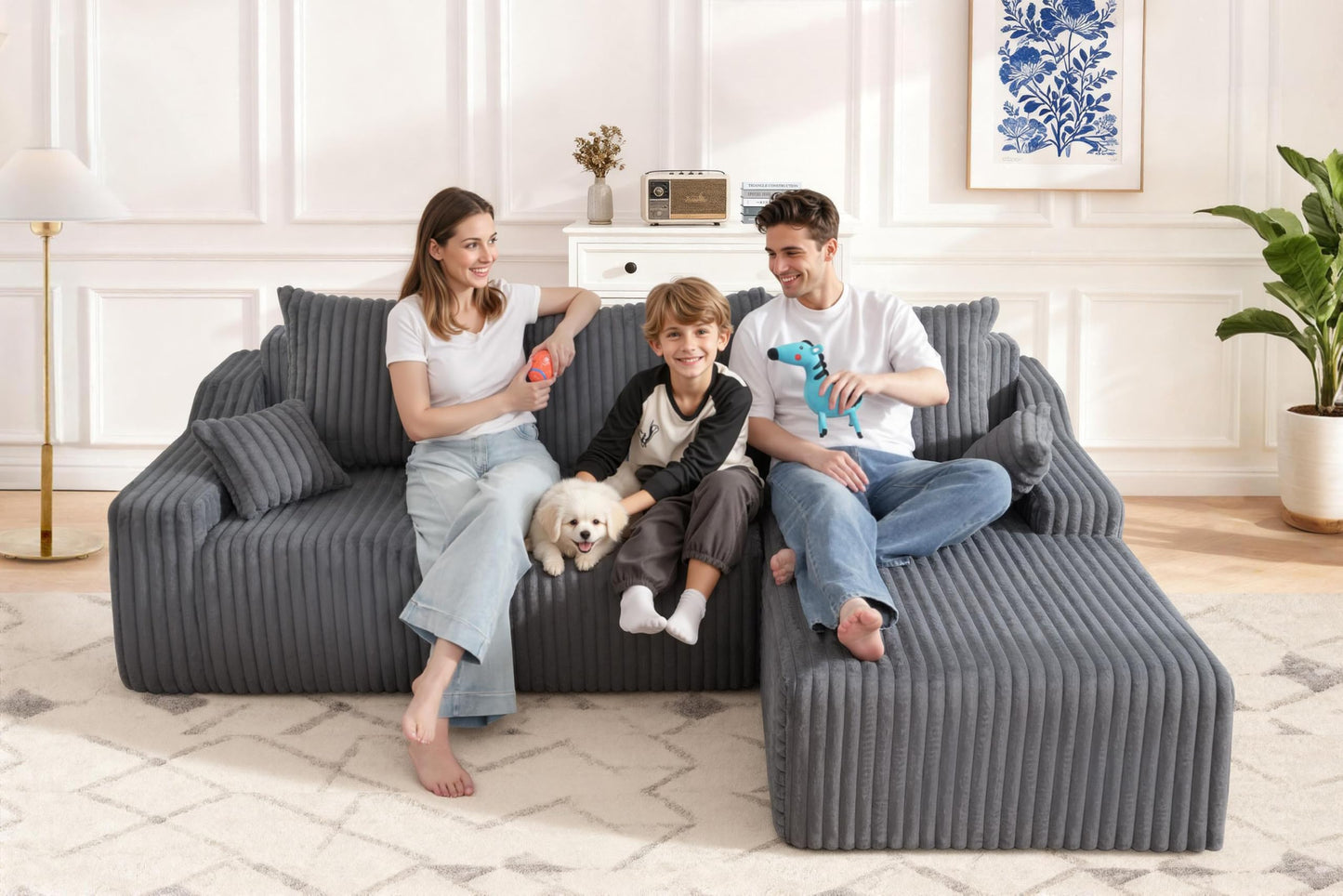 HABUTWAY 94'' Cloud Sectional Couch, Boneless Sofa with Deep Seat, Modular Comfy L-Shape Couch with Chaise for Living Room Bedroom, No Assembly Required(Grey,Right Facing Chaise)
