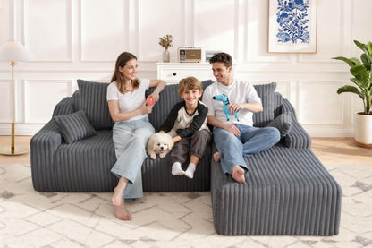 HABUTWAY 94'' Cloud Sectional Couch, Boneless Sofa with Deep Seat, Modular Comfy L-Shape Couch with Chaise for Living Room Bedroom, No Assembly Required(Grey,Right Facing Chaise)