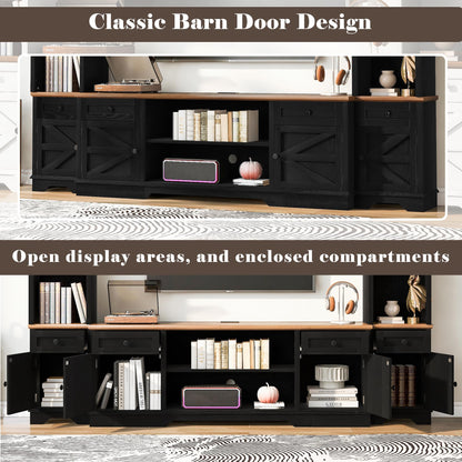 Merax 98.8" W Black Entertainment Center with Bookshelves for Living Room, Wooden Wall Unit TV Stand with Storage for TVs up to 80", Media Console with Drawers, Outlets, Cabinets & Adjustable Shelves