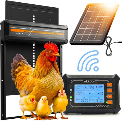 Anti-Pinch, 5-Year Wireless Automatic Chicken Coop Door Solar Powered LCD Display, Timer & Light Sensor All-Weather
