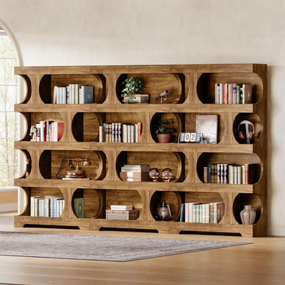 Tribesigns 71" Tall Bookcase, 4-Tier S-Shaped Bookshelf, Wood Decorative Storage Shelving, Modern Freestanding Display Shelves, Large Library Book Shelf Unit for Home Office Living Room Bedroom, Brown