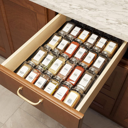 24 378 4 11.25" 17.5" SpaceAid Spice Drawer Organizer with Spice Jars, White Minimalist Spice Labels, Tier Seasoning