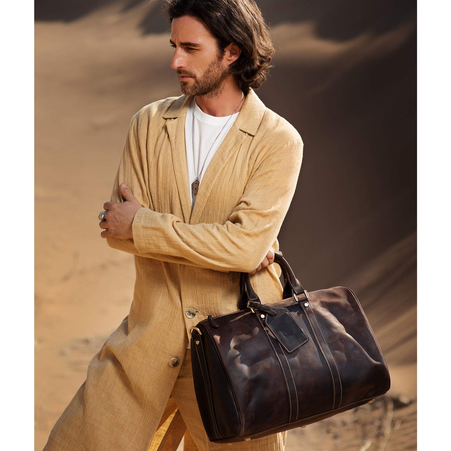 Grain Leather Duffel Bag Vintage Handmade Overnight Excursion Travel Weekend Business Trip Bag Gift for Men with Shoulder Strap