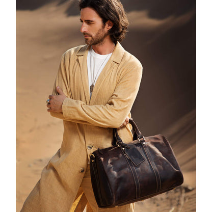 Grain Leather Duffel Bag Vintage Handmade Overnight Excursion Travel Weekend Business Trip Bag Gift for Men with Shoulder Strap
