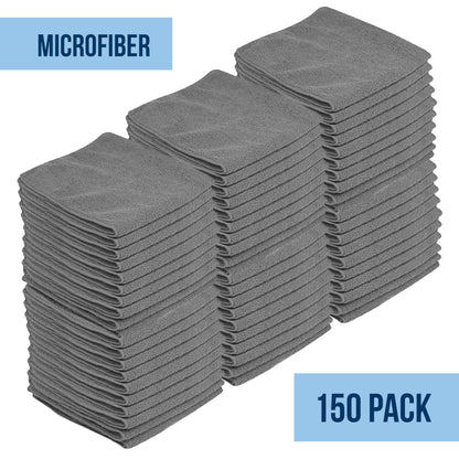 GREEN LIFESTYLE Microfiber Cleaning Cloth 11.5" x 11.5" 150 Pack - Edgeless Microfiber Towels for Cars, Cleaning Rags, Lint Free Car Microfiber Towel, Reusable Cleaning Cloths for House, Garage (Grey)