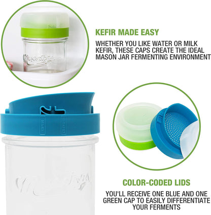 Masontops Kefir Lid Mason Jar Lids | Wide Mouth Living Culture Grain Drainer Starter Kit, 2 Packs