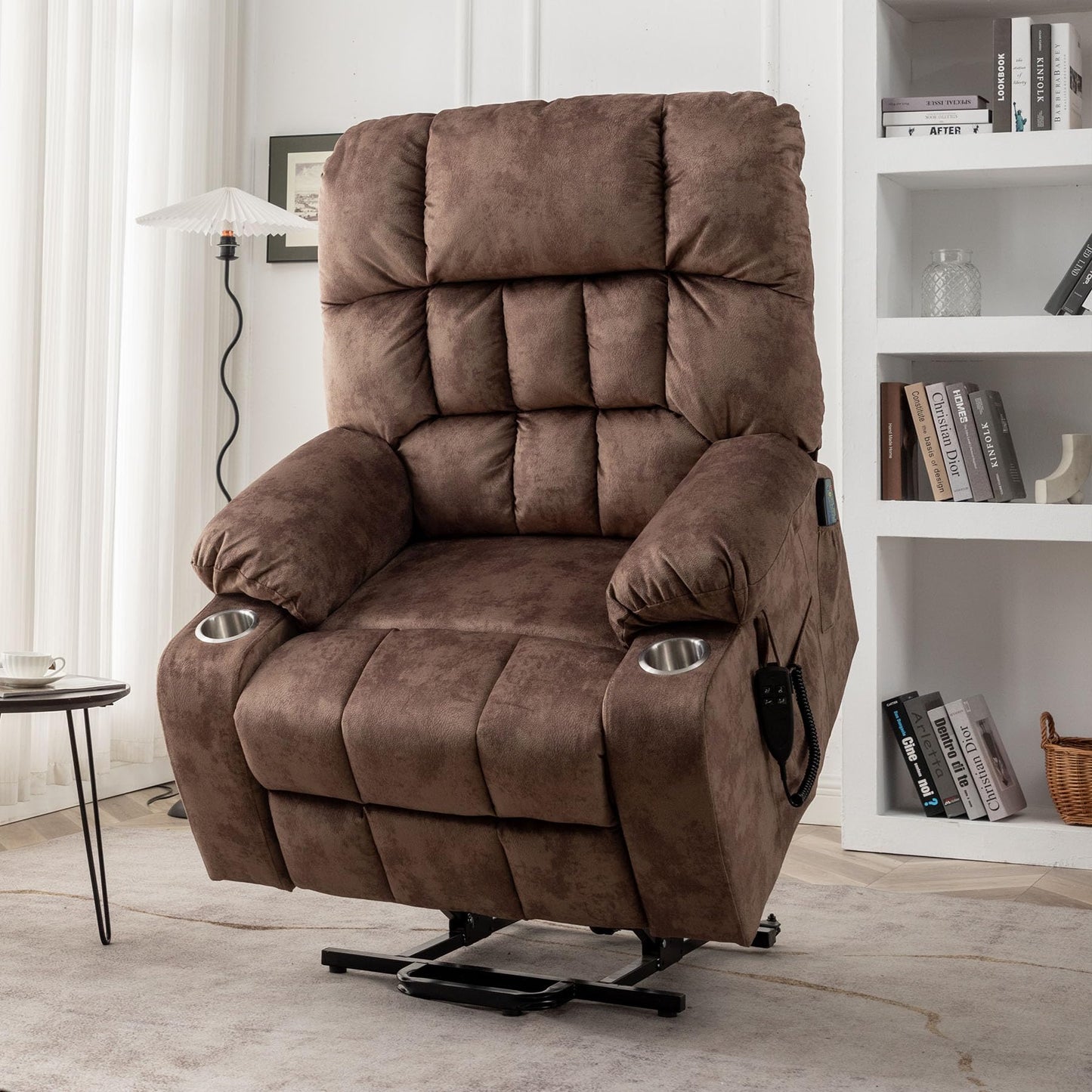 Oversized Power Recliner Chair for Big and Tall 400 LBS, 25.5" Extra Wide Electric Lift Chair with Heat and Massage, Dual Motor 180° Lay Flat Recliner Living Room Sofa, Velvet Big Lift Recliner