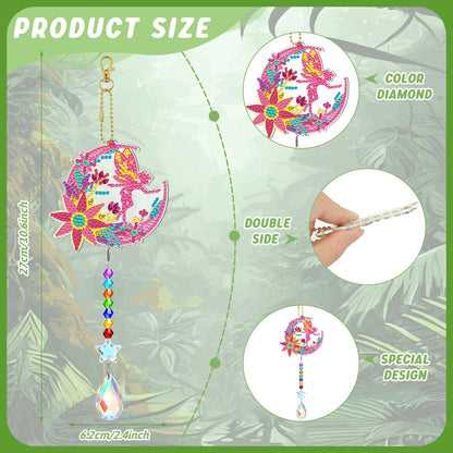 Tradder 6 Pcs Diamond Painting Wind Chimes Spring Diamond Painting Kit Double Sided Elf Ornaments with Crystal Pendant 5D Diamond Art for Spring Home Garden Hanging Ornament
